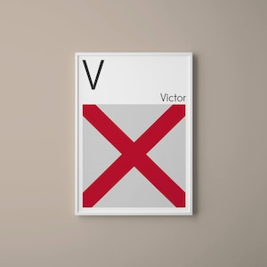 Letra V // Banderas de Señal Marítima Internacional // Letra de la Bandera de la Armada // V para Víctor // Arte Náutico // Arte tipográfico // Alfabeto fonético