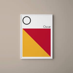 Letra O // Banderas de Señal Marítima Internacional // Letra de bandera de la Armada // P para Oscar // Arte Náutico // Arte tipográfico // Alfabeto fonético