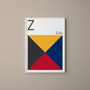 Letra Z // Banderas de Señal Marítima Internacional // Letra de bandera de la Armada // Z para Zulú // Arte náutico // Arte tipográfico // Alfabeto fonético