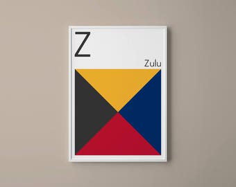 Letter Z Nautical Art Print: International Maritime Signal Flag, Zulu