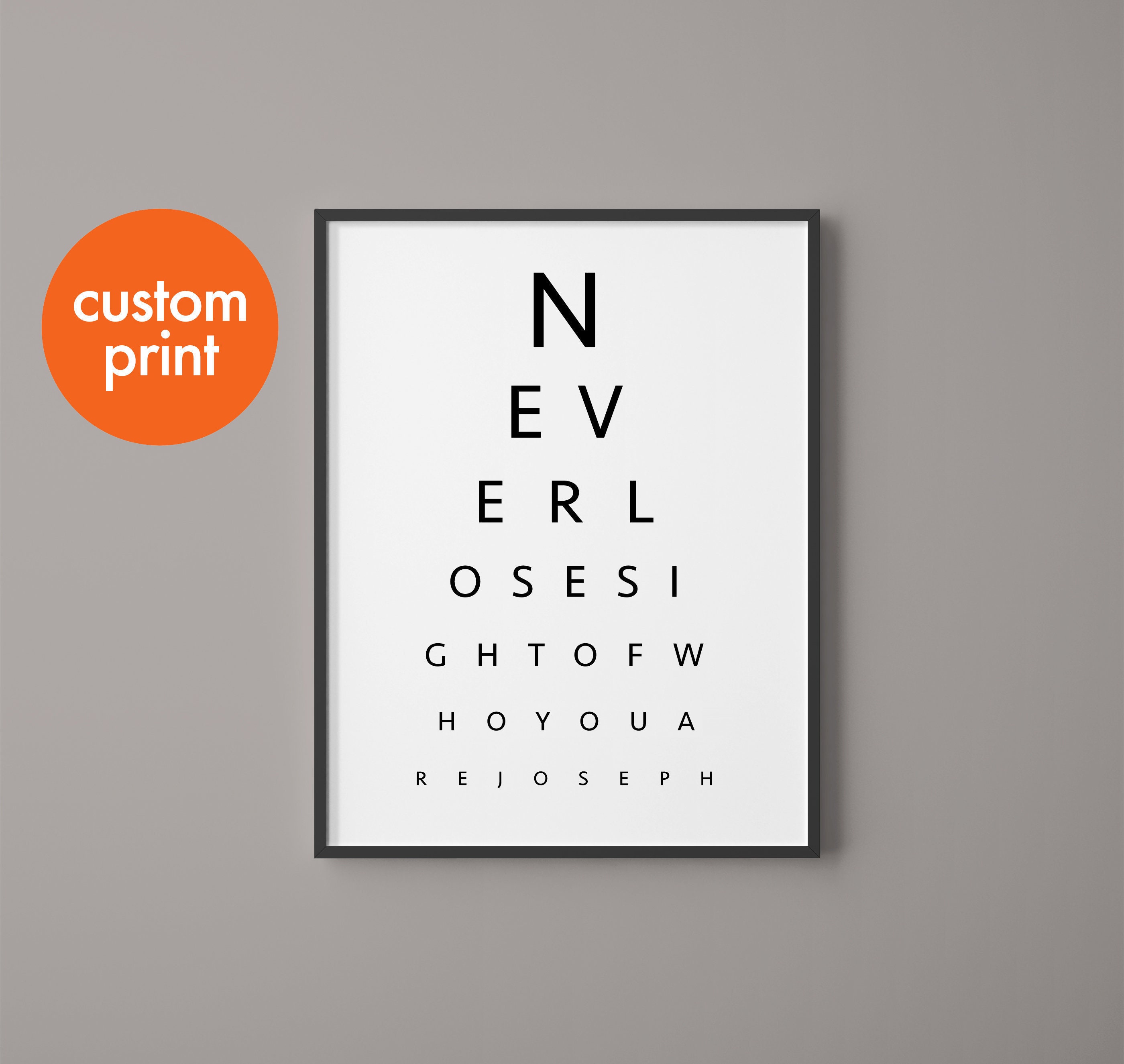 personalized eye test chart monochrome print never lose