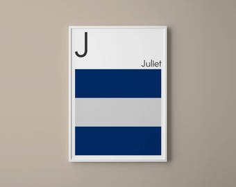 Maritime Signal Flag Art Print, Letter J Nautical Decor