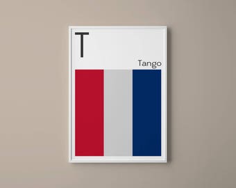 Letter T Nautical Art Print: Navy Signal Flag, Tango Alphabet