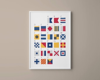 Maritime Signal Flags Art Print, Nautical Alphabet Chart