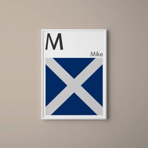 Letra M // Banderas de Señal Marítima Internacional // Letra de la Bandera de la Armada // M para Mike // Arte Náutico // Arte tipográfico // Alfabeto fonético