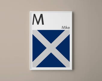 Letter M Nautical Flag Art Print, Maritime Signal Mike