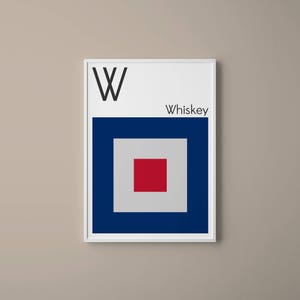 Letra W // Banderas de Señal Marítima Internacional // Letra de bandera de la Armada // W para Whisky // Arte Náutico // Arte de Tipografía // Alfabeto Fonético