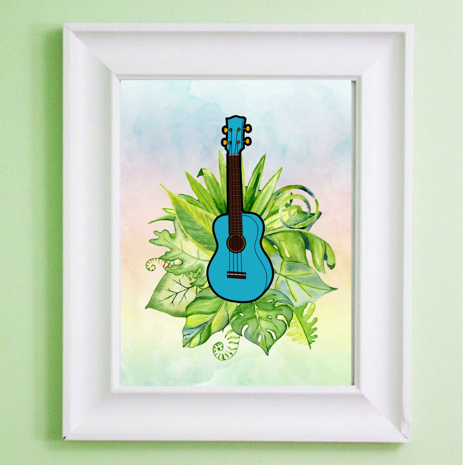 Tropical Ukulele Art Wall Decor Instant Digital Download printable 8x10 Hawaii Tiki Island Print