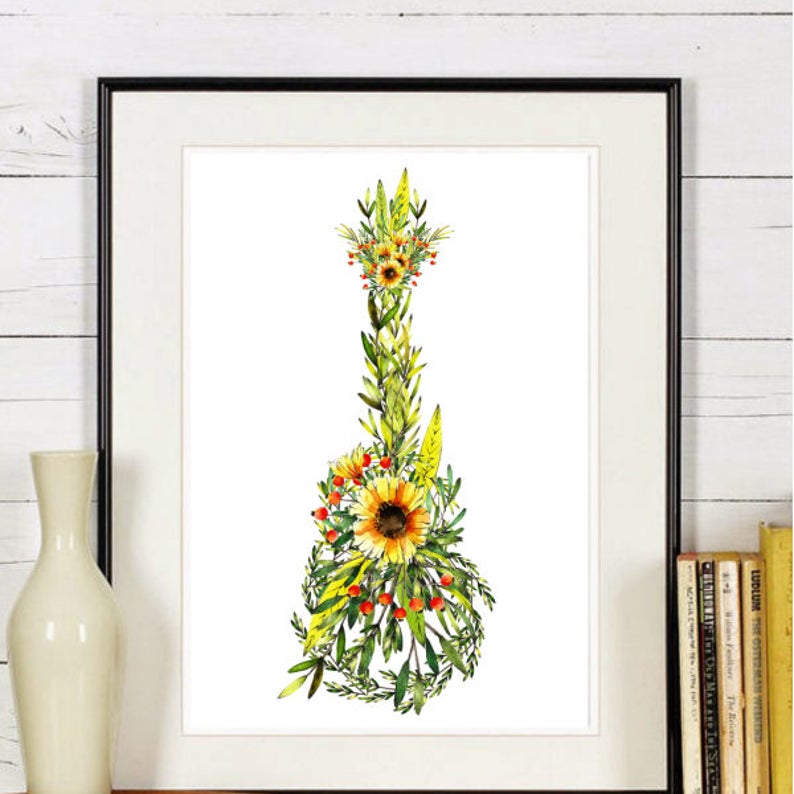 Sunflower Ukulele Wall Art Printable Digital Instant Download 8x10 Gift for Ukulele Lover Music