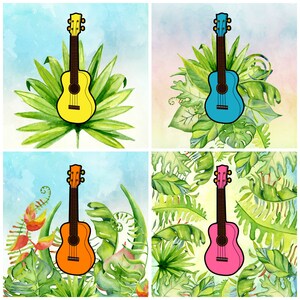 Set of 4 for the price of 3! Ultimate Tropical Ukulele Collection Gift for a Ukulele Lover 8x10 instant Printable Digital Download