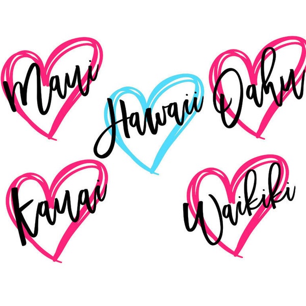 Hawaii Heart Bundle Kauai Waikiki Maui Oahu SVG