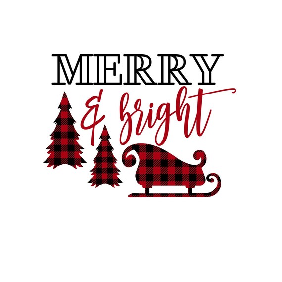 Download Merry & Bright Buffalo Plaid Trees Sleigh SVG | Etsy