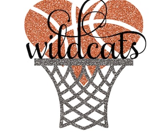 Wildcats Basketball Heart Glitter SVG