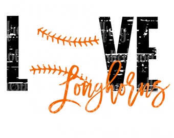 Longhorns Love Distressed Baseball SVG/PNG