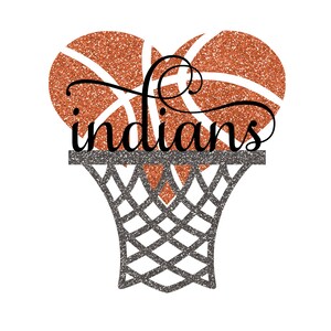 Indians Basketball Heart Hoop With and Without Glitter SVG/PNG
