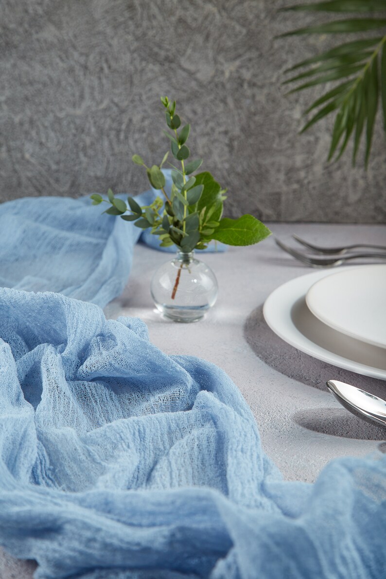 Dusty Blue Gauze table runner sweetheart table décor | Etsy