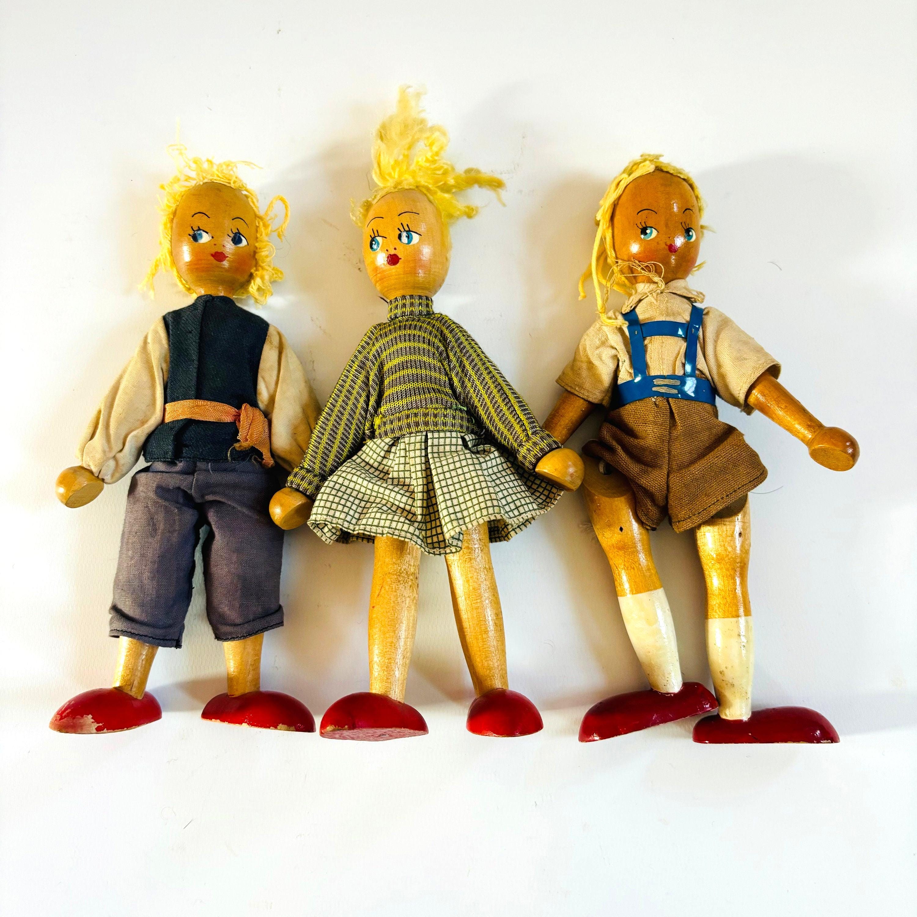 Vintage German Peg Dolls: Mid-century Wooden Folk Art Trio - Etsy