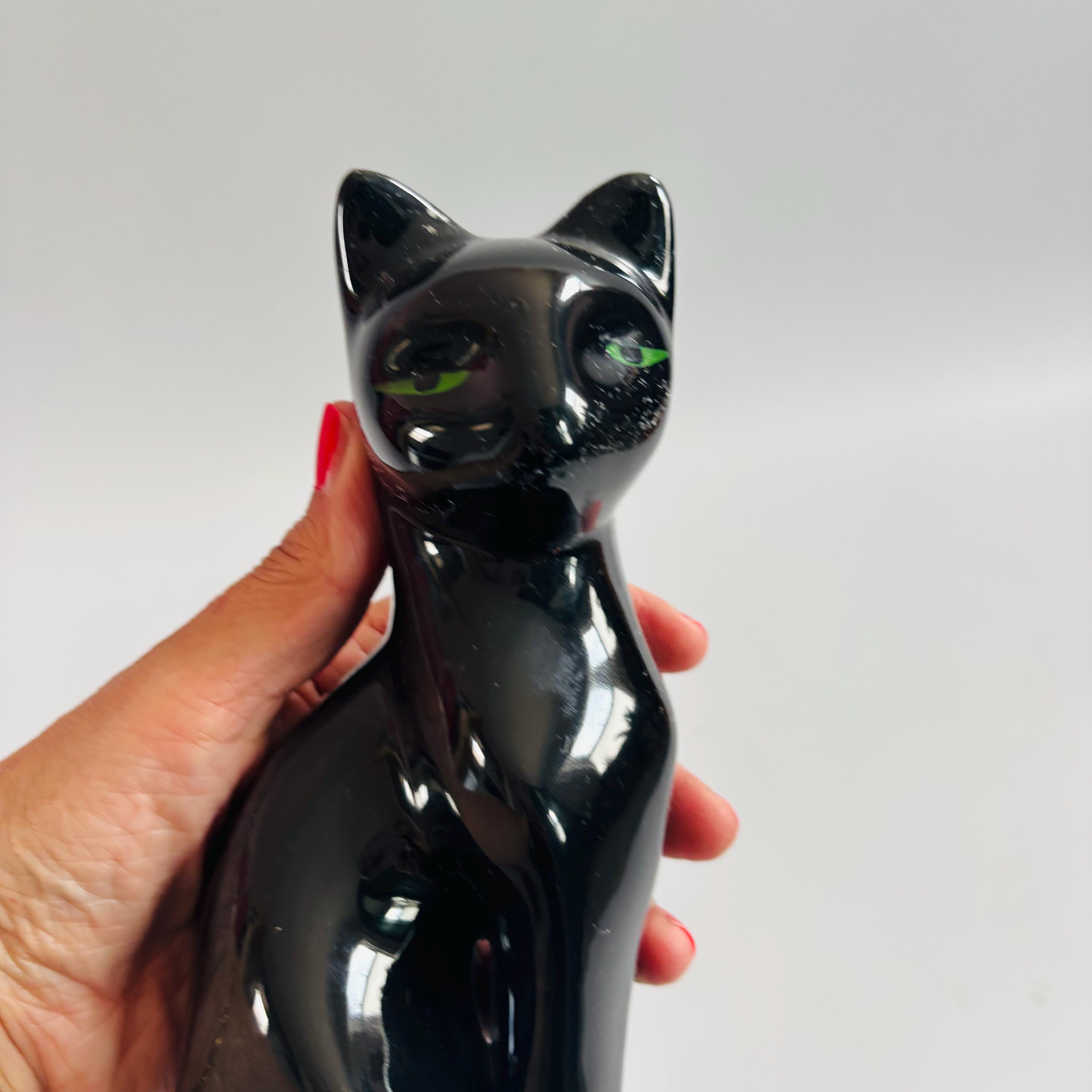 Mid Century Taiwanese Black Cat Figurine: 1960s Ceramic Artmark