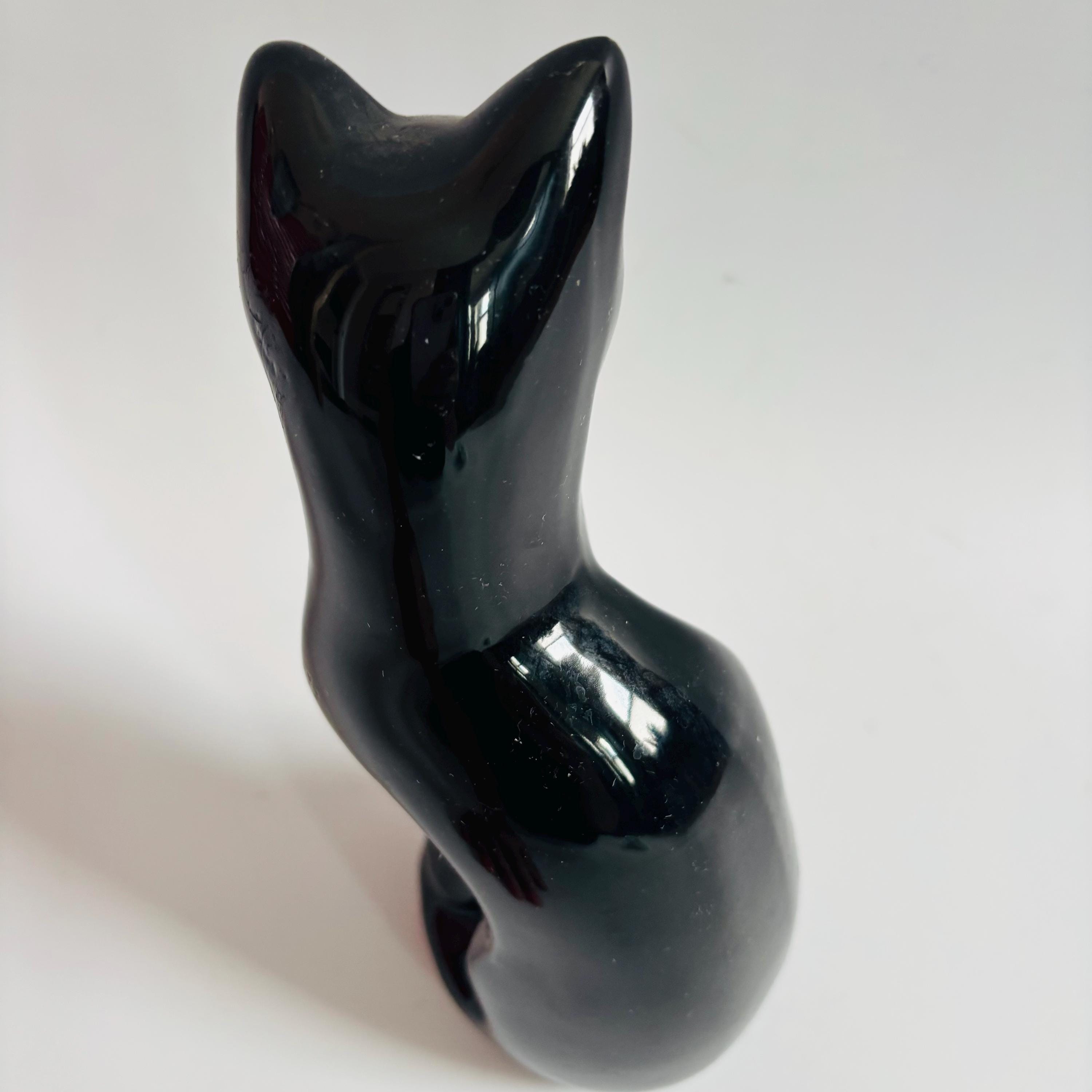 Mid Century Taiwanese Black Cat Figurine: 1960s Ceramic Artmark