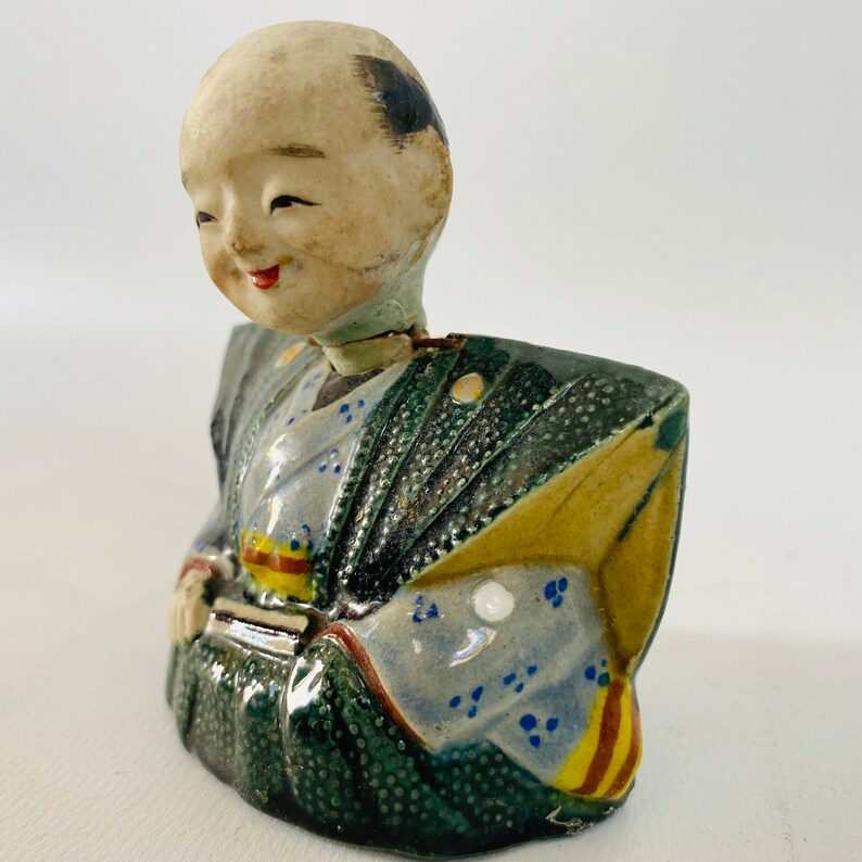 Antique Japanese Samurai Nodder Ceramic Great condition and Character Truly Unique-Handmade painted and glazed Edo-Early Meiji 1850-1899 image 1