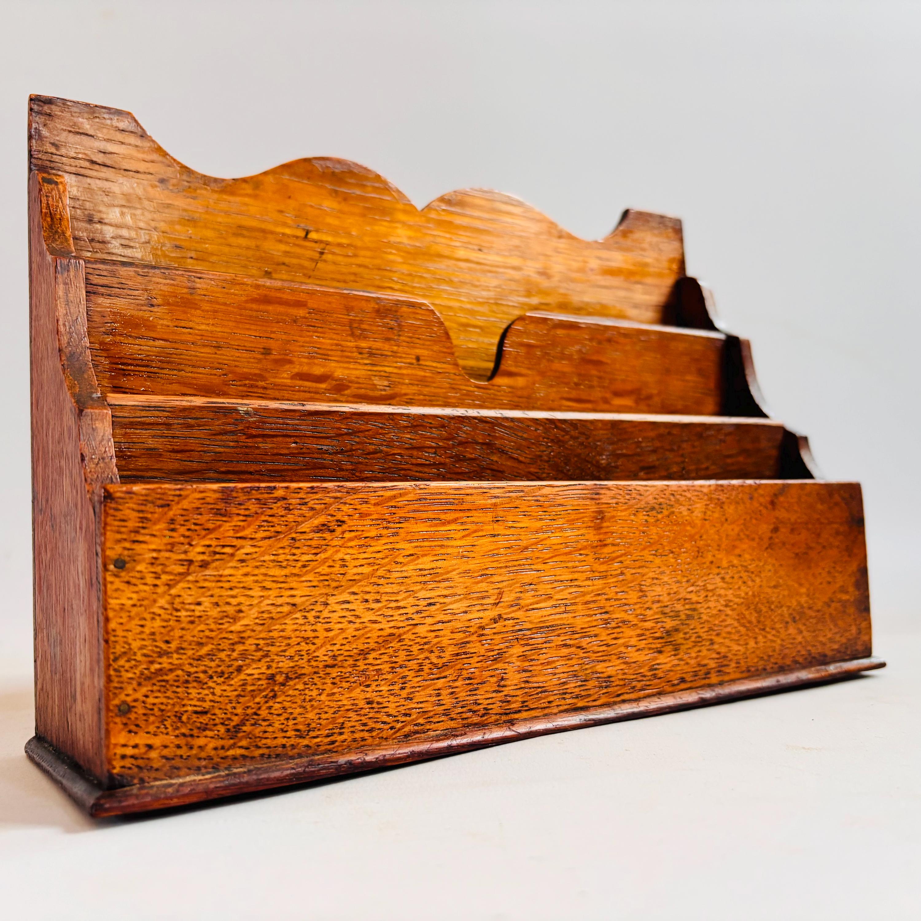 Antique Oak Letter Rack Small Edwardian Desk Organiser