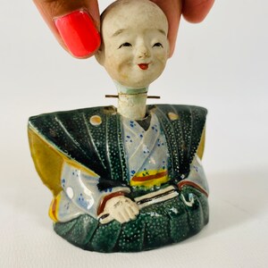 Antique Japanese Samurai Nodder Ceramic Great condition and Character Truly Unique-Handmade painted and glazed Edo-Early Meiji 1850-1899 image 2