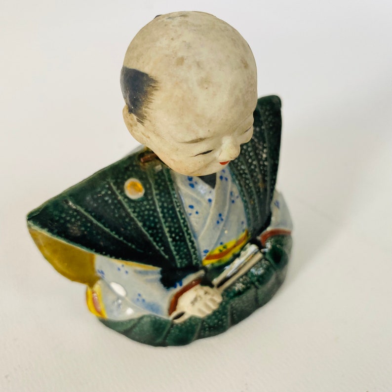 Antique Japanese Samurai Nodder Ceramic Great condition and Character Truly Unique-Handmade painted and glazed Edo-Early Meiji 1850-1899 image 4