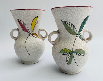 Mid-Century Italian Ceramic Vases: 1960s Leaf Pattern Pair