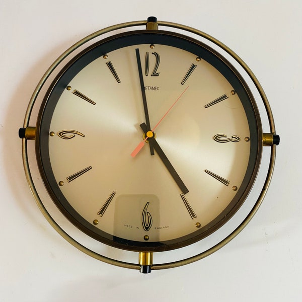 Collectable RARE Working Metamec Mid century Clock 1960s Made in England Beautiful- Iconic Design - battery operated Brass Circle Loft Style