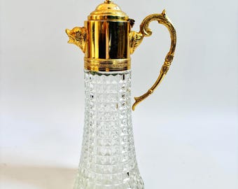 Vintage Italian Cut Crystal Claret Jug: Gilt Dolphin Head, 1940s Barware