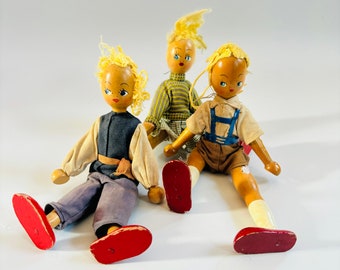 Vintage German Peg Dolls: Mid-century Wooden Folk Art Trio - Etsy