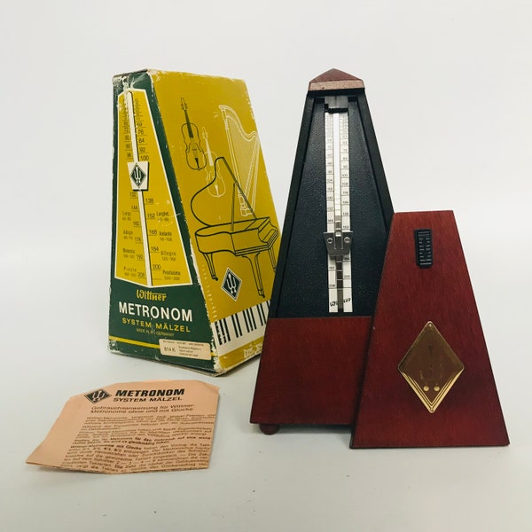 Superb Vintage System Maëlzel famous 'Wittner' German Metronome 814K series ‘Missing wind up key’ Walnut cased Original Box and Instructions