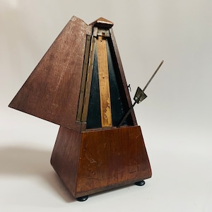 Early Antique Metronome Maelzel -w/Bell- Solid Mahogany Polished w/Side door- MISSING name plaque & Internal Tempo SCALE damage