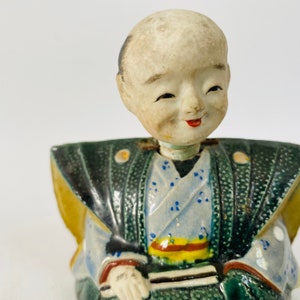 Antique Japanese Samurai Nodder Ceramic Great condition and Character Truly Unique-Handmade painted and glazed Edo-Early Meiji 1850-1899 image 8