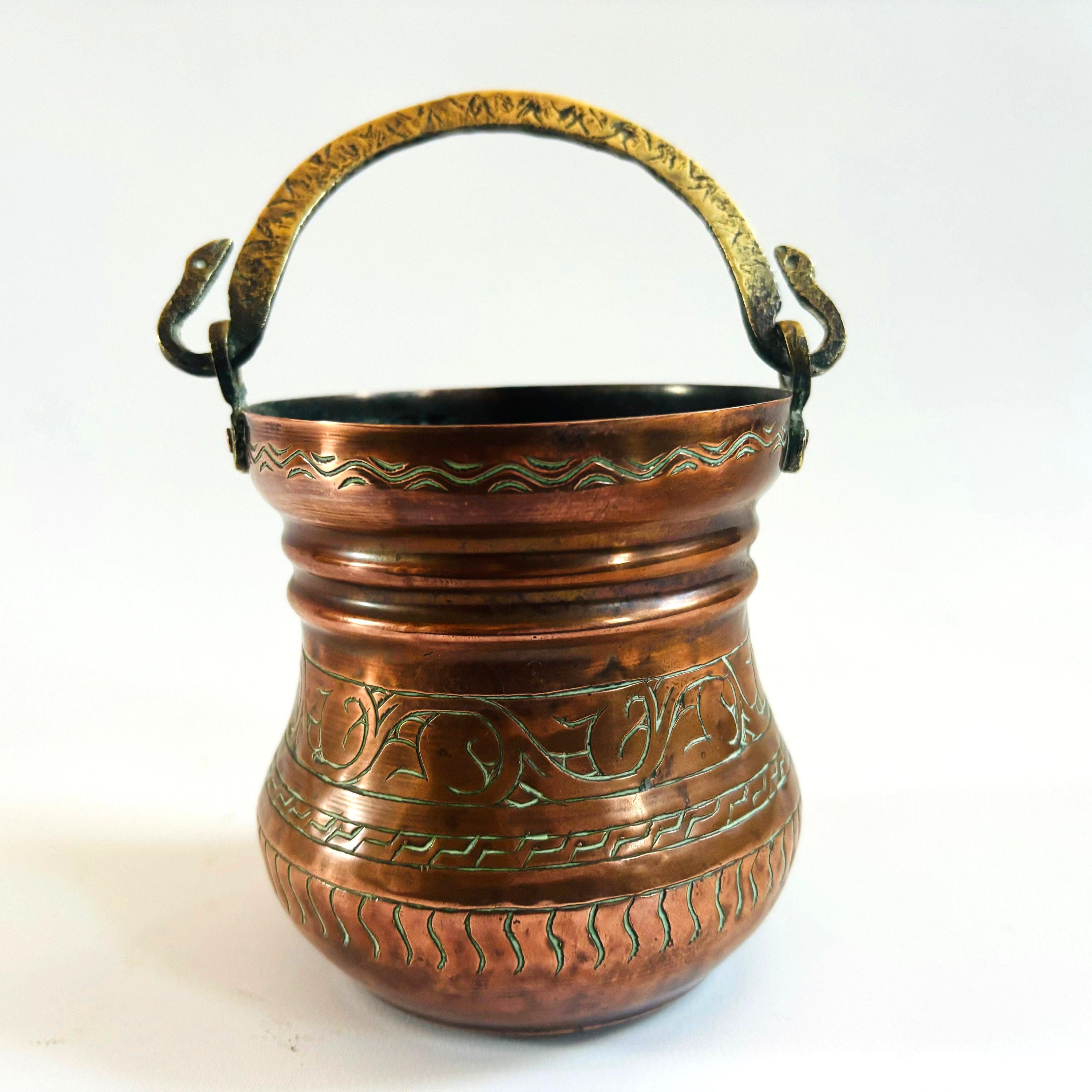 Antique Arabic Copper Cauldron: Persian Islamic Art, Snake Handle