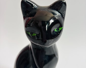 ミッドセンチュリー台湾の黒猫の置物：1960年代の陶器アートマーク装飾