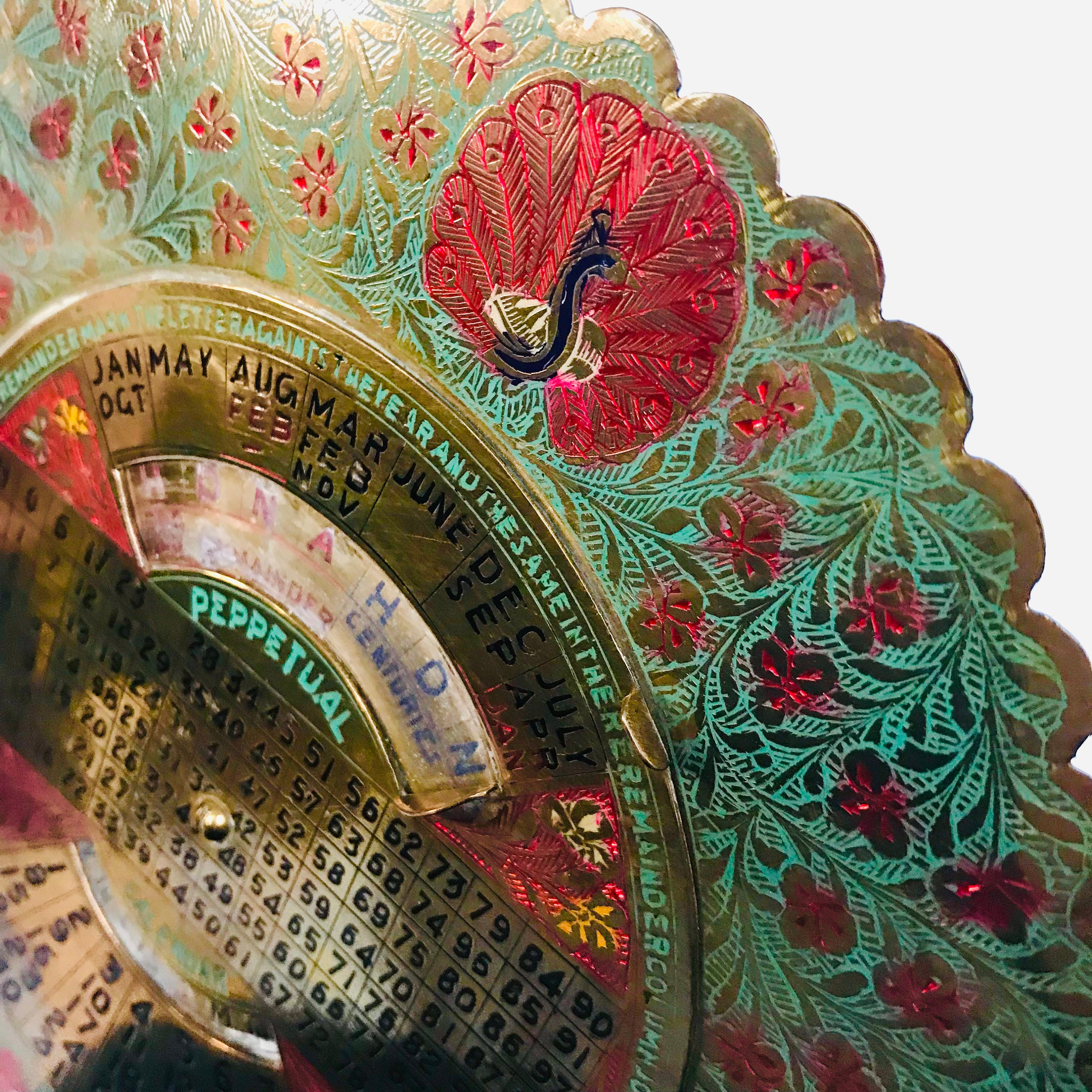 Vintage Brass Perpetual Calendar: Mid Century Indian Desk Ornament