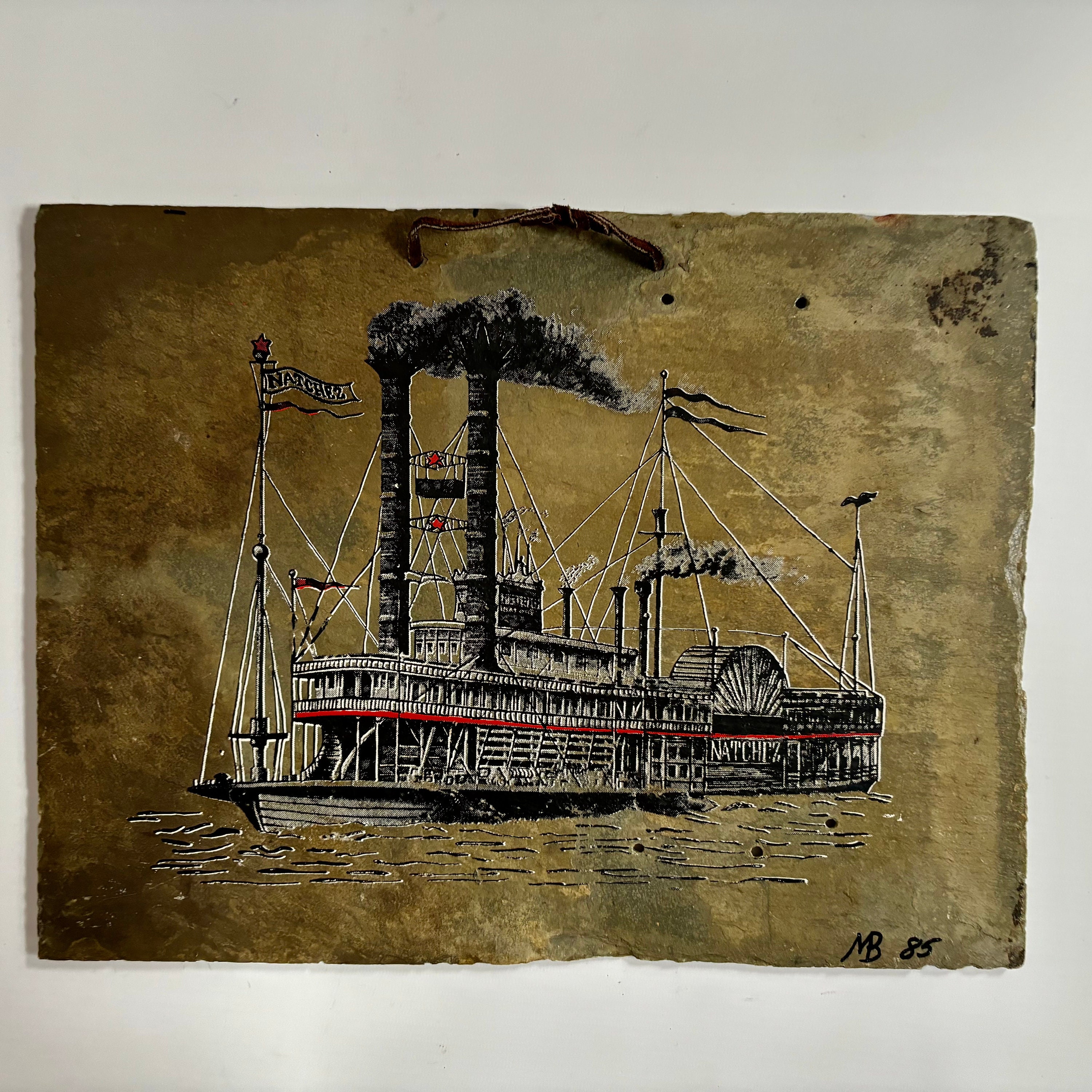 Antique Steamboat Natchez Slate Art: Hand-painted New Orleans