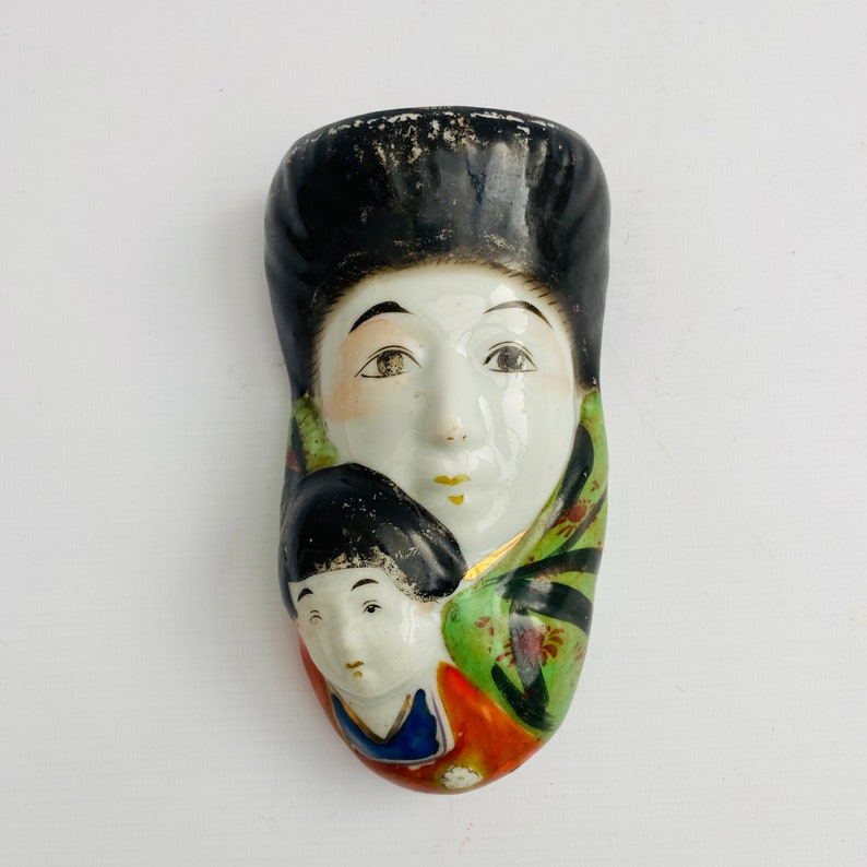 Japanese Porcelain Wall Flower Plant Vase Giesha Parent Child Etsy