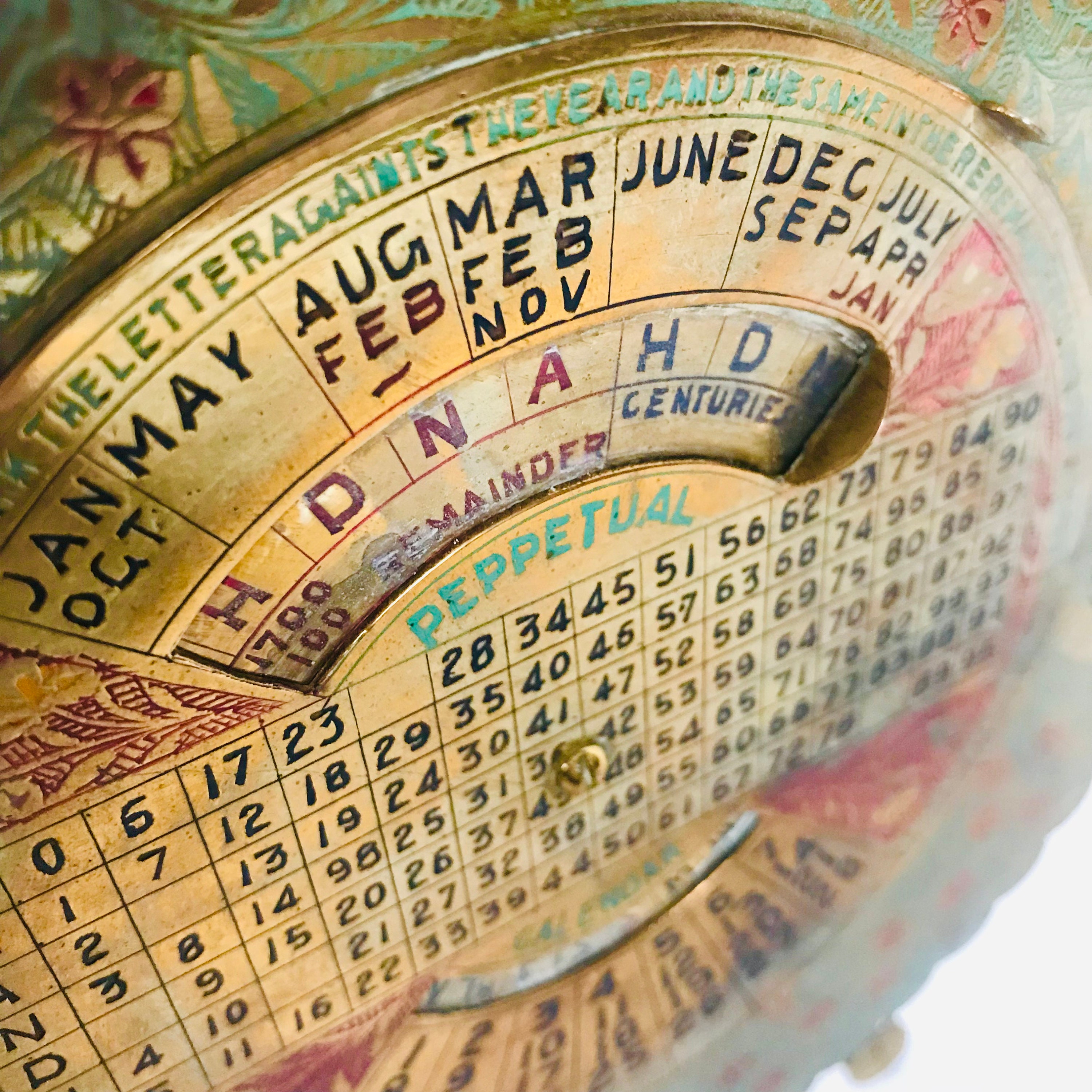 Vintage Brass Perpetual Calendar: Mid Century Indian Desk Ornament