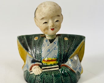 Antique Japanese Samurai Nodder- Ceramic Great condition and Character Truly Unique-Handmade painted and glazed Edo-Early Meiji (1850-1899)