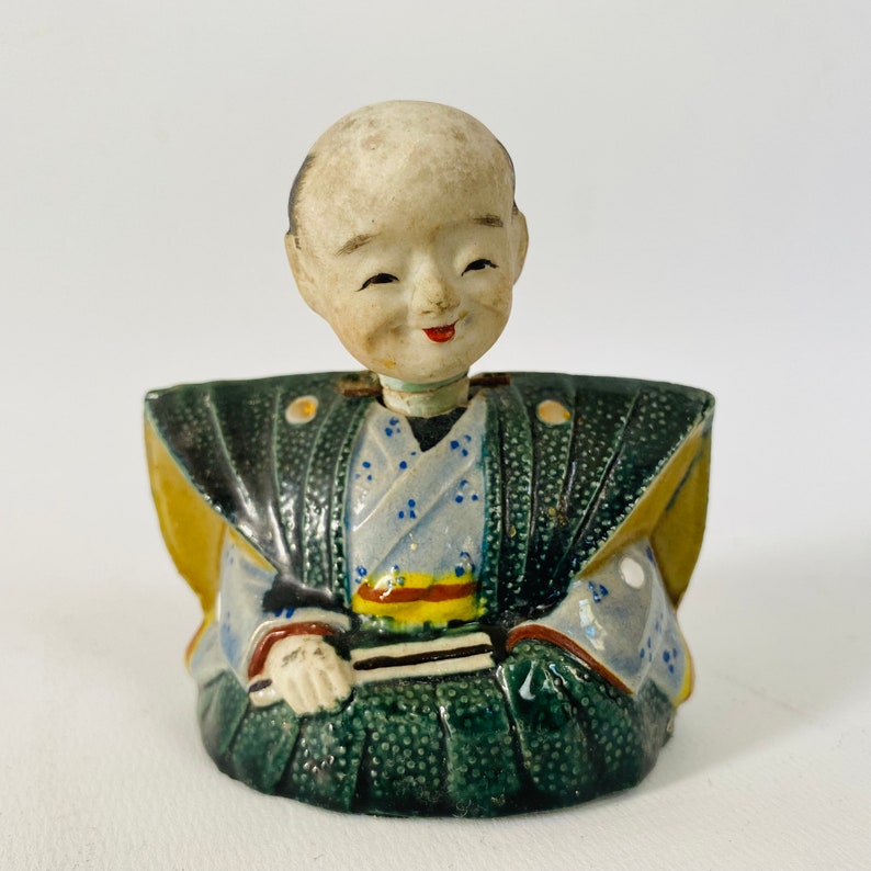Antique Japanese Samurai Nodder Ceramic Great condition and Character Truly Unique-Handmade painted and glazed Edo-Early Meiji 1850-1899 image 3
