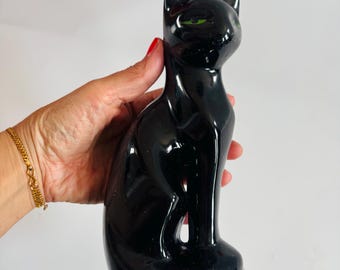 『　黒 猫　』ミッドセンチュリー陶器置物　レア物 ミッドセンチュリー台湾の黒猫の置物：1960年代の陶器アートマーク装飾