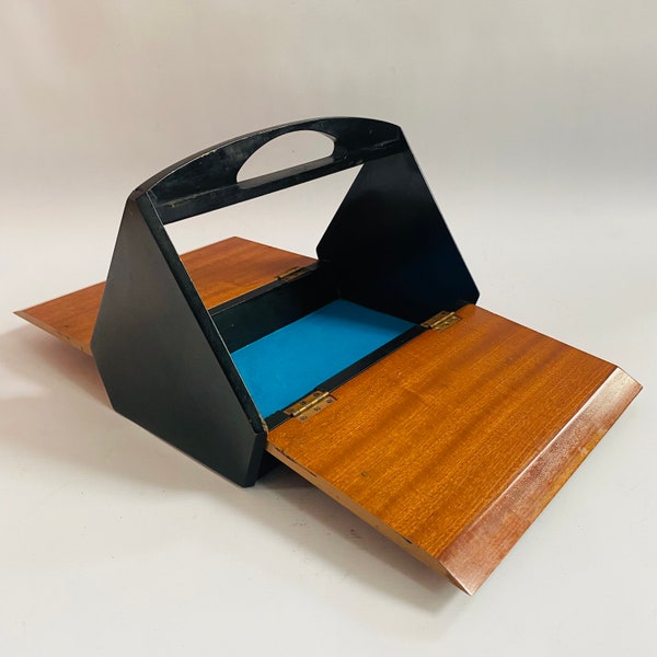 Mid Century Modern Carry Handy Keepsakes Tidy Box Tools/Cleaners/Sewing Teak Wood/Great design Practical Beautiful- originally Cutlery Box