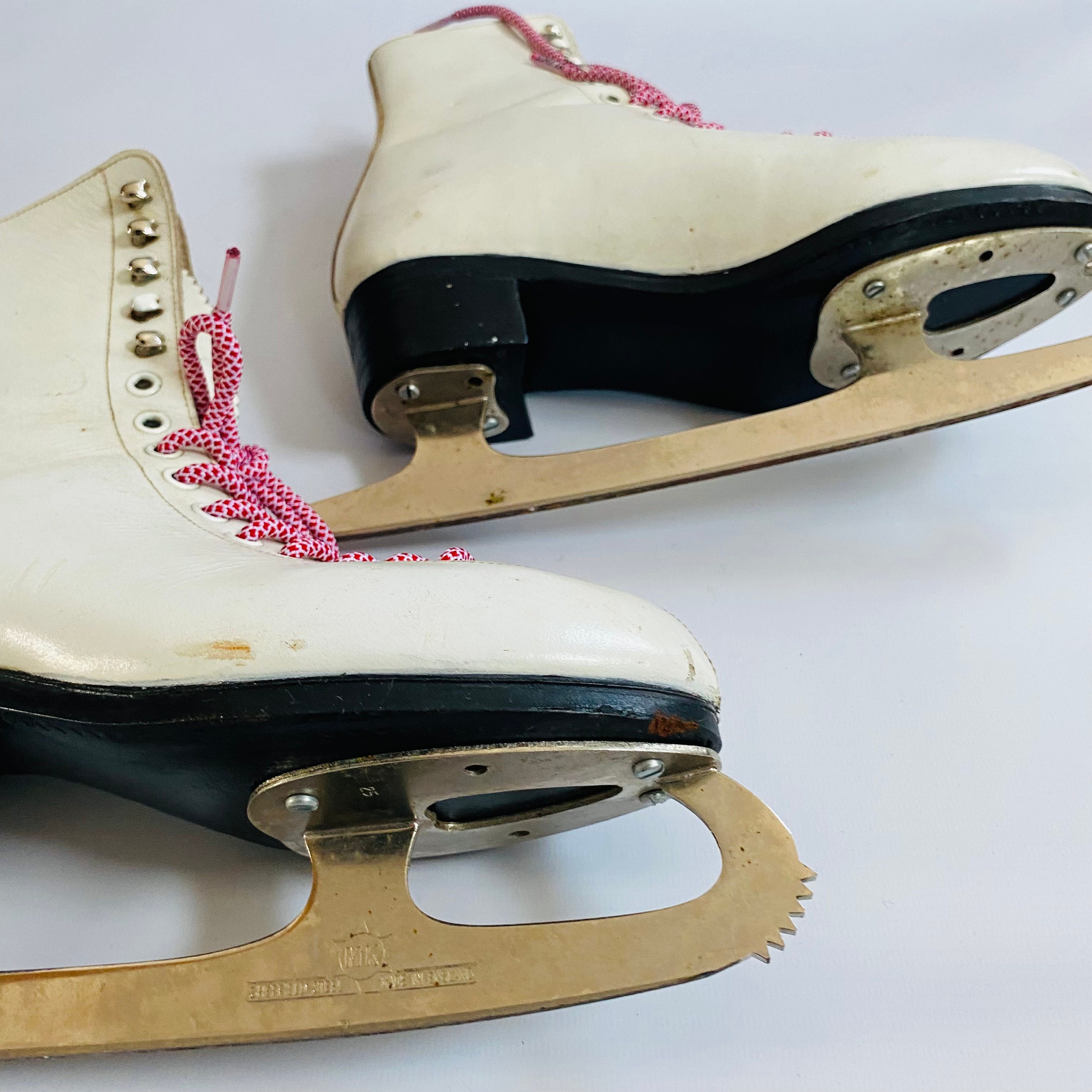 Vintage White Leather Ice Skates: MK Sheffield Steel, Size