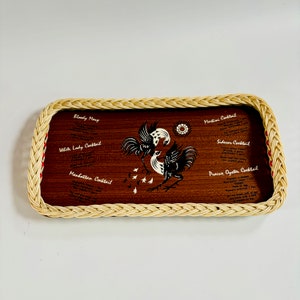 vintage Mid-Century Modern des années 1960 plateau coq poule soleil Design cocktail ingrédients menu été amour cadeau maison