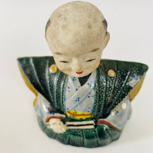 Antique Japanese Samurai Nodder Ceramic Great condition and Character Truly Unique-Handmade painted and glazed Edo-Early Meiji 1850-1899 image 6
