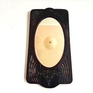 Art Deco Walnut Mirror: Hand Carved Bevelled Oval, Dutch Design