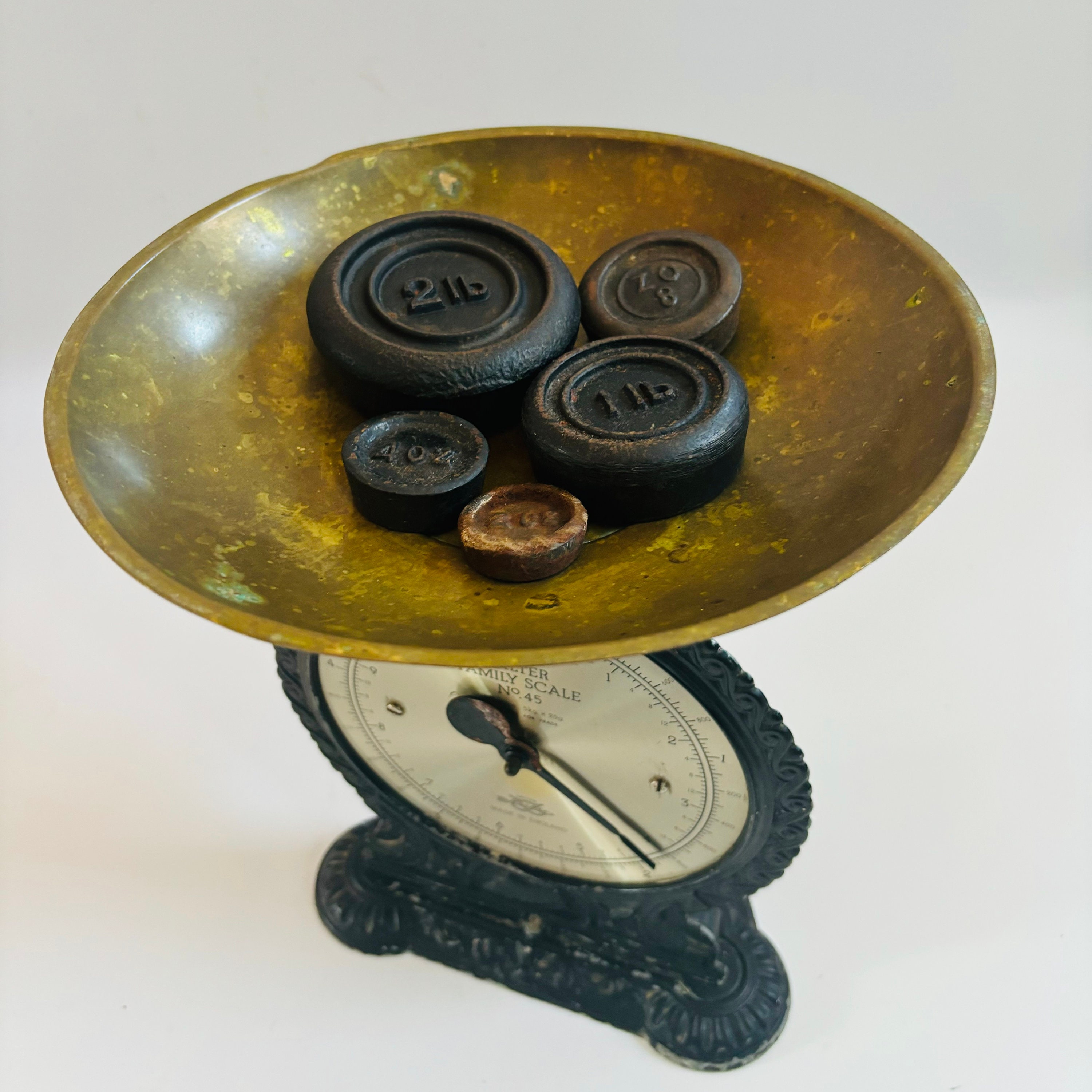 RARE 'family No 45' Cast Iron and Brass Kitchen Scales by