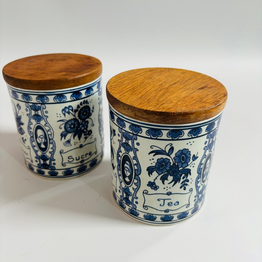 Vintage Pair of 1950s GKB G.k.b.delfts Holland Tea Sugar Hand Painted